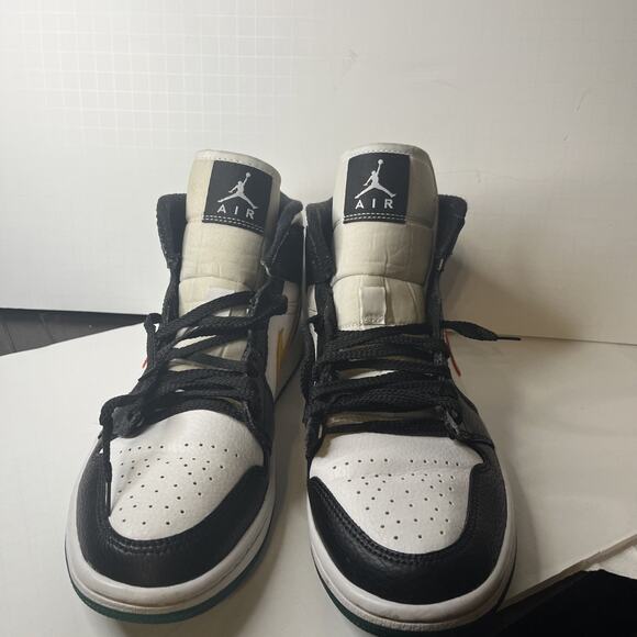 Nike Air Jordan 1 Black White Mid Alternate Swoosh Red Yellow SZ 8.5 BQ6472-063 - Picture 3 of 10